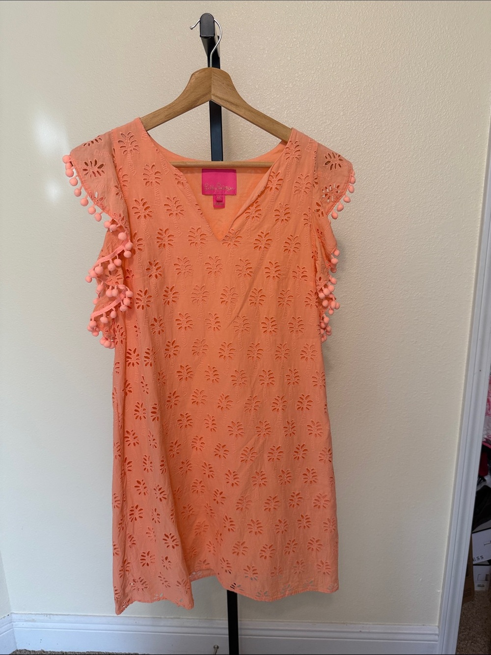 Lilly Pulitzer 💐Orange Eyelet Pom-Pom Sleeve Dress